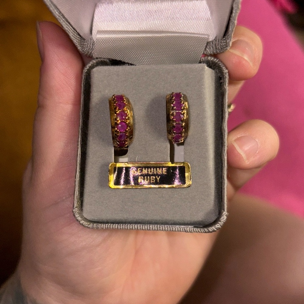 Genuine Ruby Gold Hoop Earrings